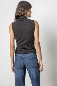 Black Shirred Mock Neck Tank by Lilla P