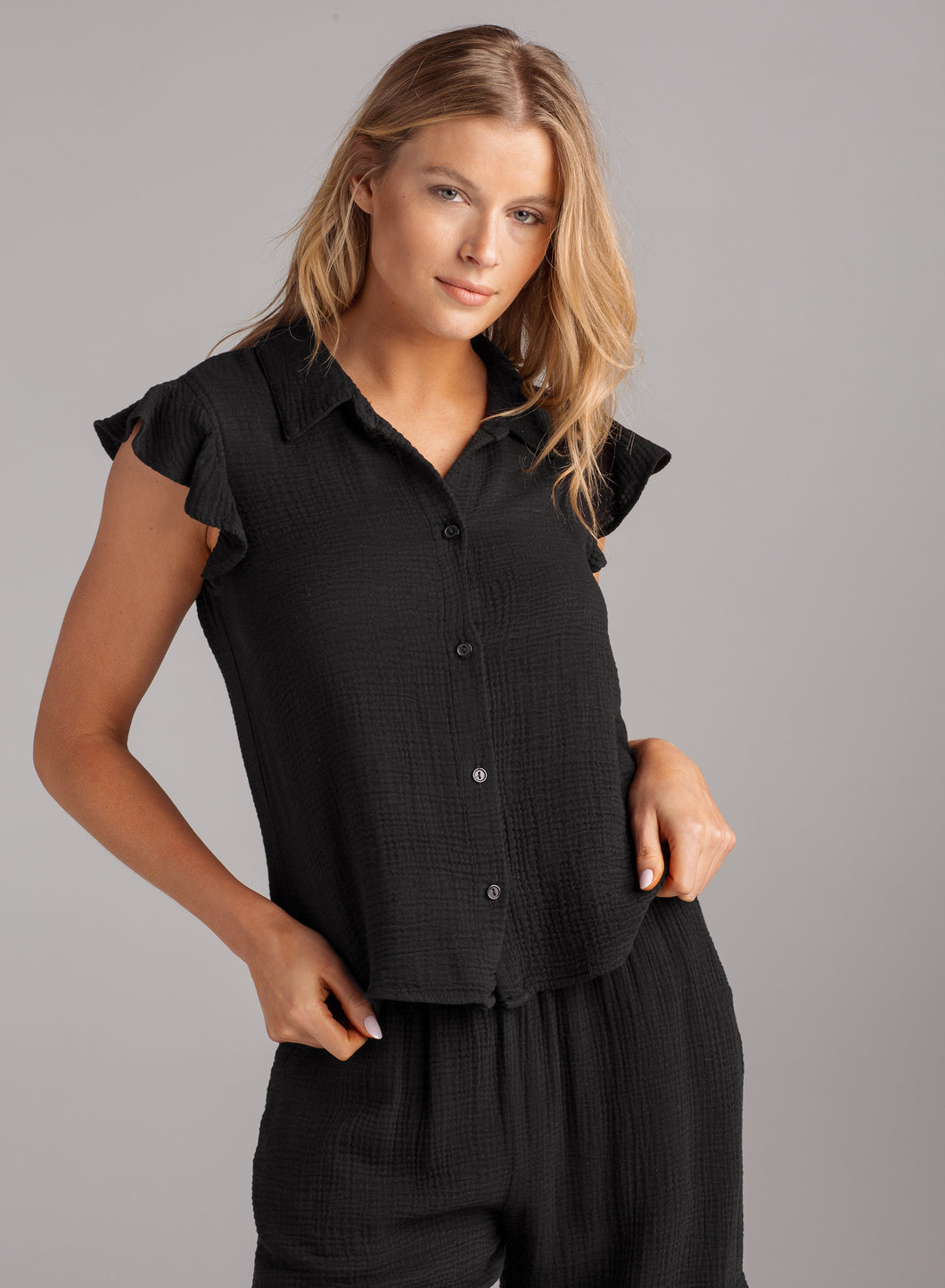 Ruffle Sleeve Button Down Top by Red Haute