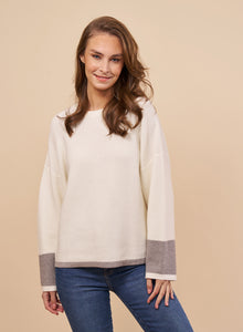 Crew Neck Sweater with Contrast Cuff by Red Haute