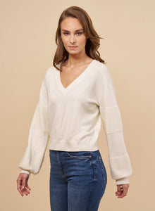 Ivory V Neck Sweater by Red Haute