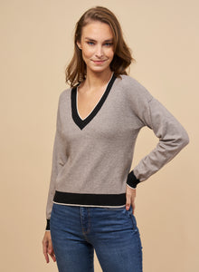 V Neck Trimmed Sweater by Red Haute