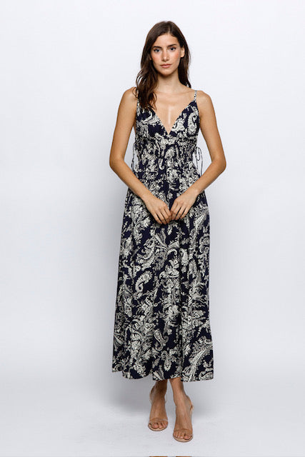 Storia Paisley V Neck Midi Dress