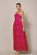 Load image into Gallery viewer, LD1103 SMOCKED TIERED OPEN BACK MAXI DRESS in Fuchsia
