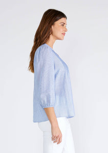 Pintuck 3/4 Sleeve Button Down Blouse