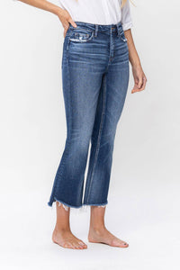 HIGH RISE RAW STEP HEM CROP FLARE JEANS F5245