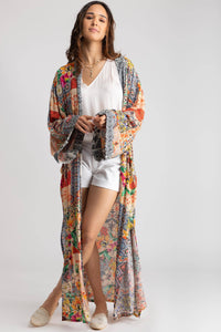 Mixed Floral Long Kimono Duster
