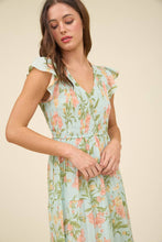 Load image into Gallery viewer, FLORAL V NECK SMOCKED TIERED MIDI DRESS
