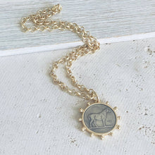 Load image into Gallery viewer, Matte gold horse coin jewelry 
