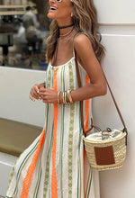 Load image into Gallery viewer, Polyester boho multi stripes strappy midi tiered dress
