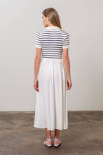 Load image into Gallery viewer, STRIPE COLLAR MIX MEDIA MIDI DRESS with lined skirt
