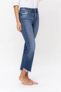 HIGH RISE RAW STEP HEM CROP FLARE JEANS F5245