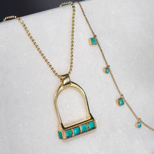 Load image into Gallery viewer, Keepsake Turquoise Stirrup Necklace - Gold

