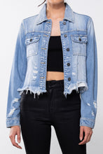 Load image into Gallery viewer, Torn and Frayed Washed Denim Jacket
